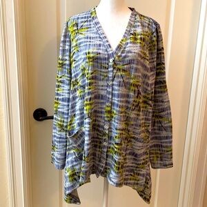 LOGO Lori Goldstein Cardigan Tunic Womens L Tie dye leaf Lagenlook Loungewear
